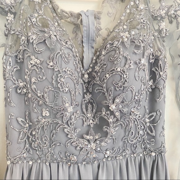 Gray Sequined Mori Lee Evening Dress - Picture 6 of 10